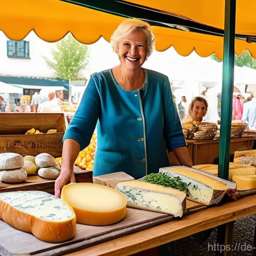 카보베르데 고트 치즈 - **Vibrant German Local Cheese Market**: A bustling, sun-drenched scene at a traditional German farme...