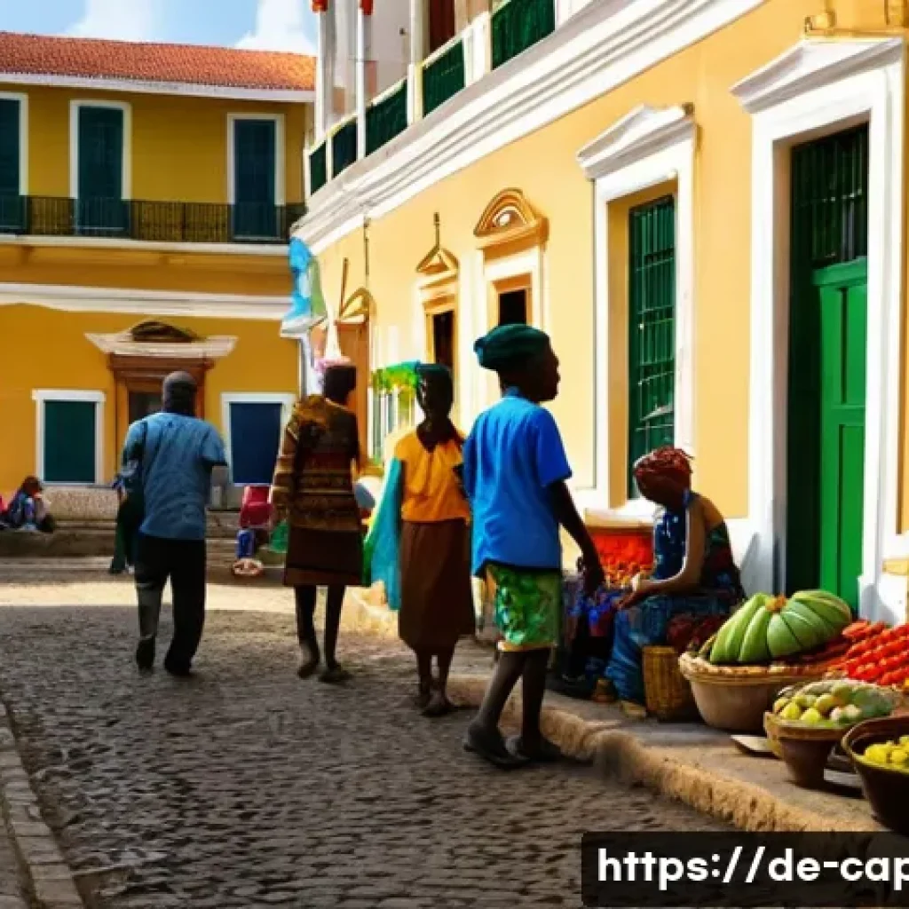 카보베르데 다양한 민족 - **Prompt:** "A vibrant street scene in a historic Cape Verdean town, capturing the essence of its Cr...