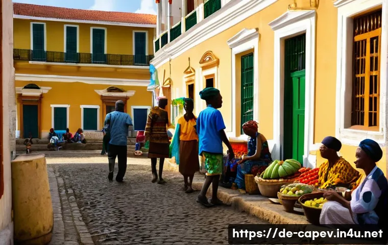 카보베르데 다양한 민족 - **Prompt:** "A vibrant street scene in a historic Cape Verdean town, capturing the essence of its Cr...