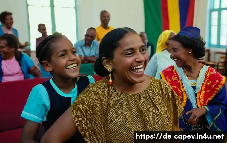 카보베르데 이민자 사회 - **"A vibrant indoor scene capturing a multi-generational Cape Verdean community gathering in a brigh...