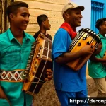 카보베르데 관광산업 성장 - A vibrant street scene in Mindelo, S&atilde;o Vicente island, showcasing a lively music festival with local...