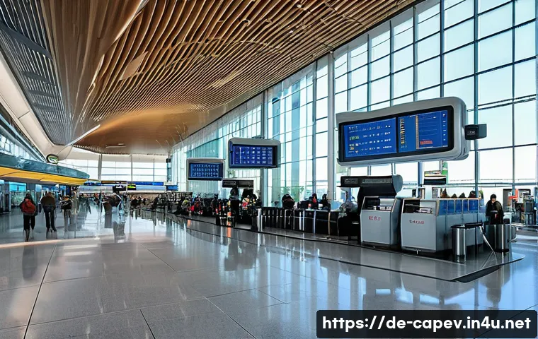 카보베르데 항공편 직항 - A bustling European airport terminal with modern architecture, showing travelers from Germany prepar...